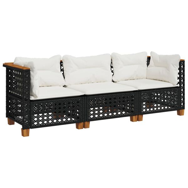 vidaXL Garden Sofa Set of 3 Black and Cream