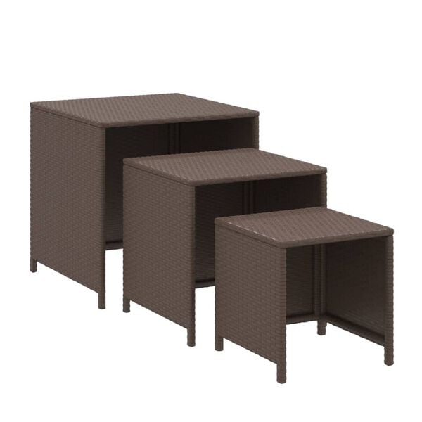 vidaXL Nesting Table Set of 3 Brown PE rattan Various sizes Stackable