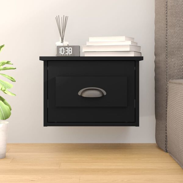 vidaXL Wall-mounted Bedside Cabinet Black Engineered wood Compact