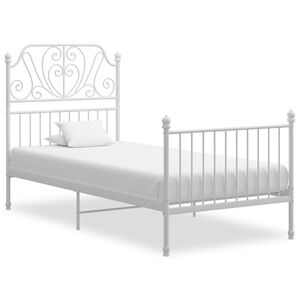 vidaXL Bed Frame White Powder-coated metal Single Durable Bed Frame
