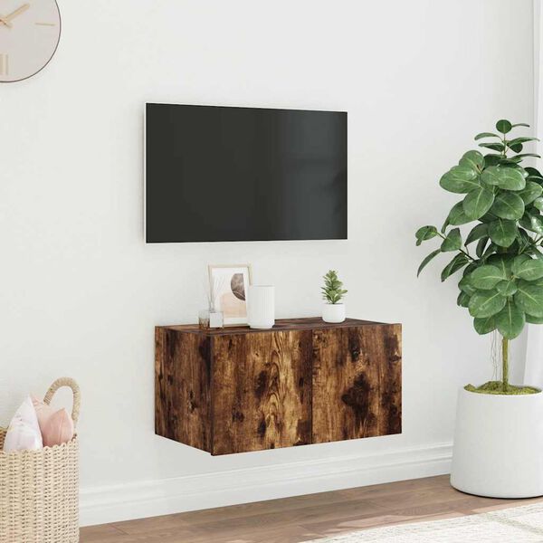 vidaXL TV Wall Cabinet Smoked Oak Engineered Wood Small TV Wall Cabinet