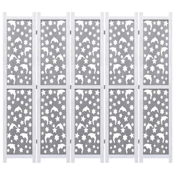 vidaXL 5-Panel Room Divider Gray 68.9"x65" Solid Wood