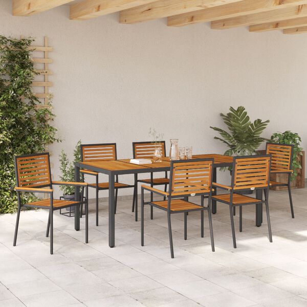 vidaXL Garden Dining Set 7 pcs Black and Wood poly rattan