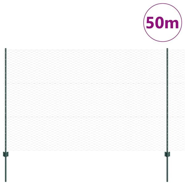 vidaXL Fence with Post Green 4.92 x 164.04 ft Steel and PVC