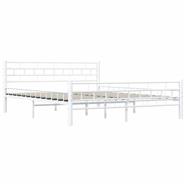 vidaXL Bed Frame White Metal, Plywood Full Durable Bed Frame