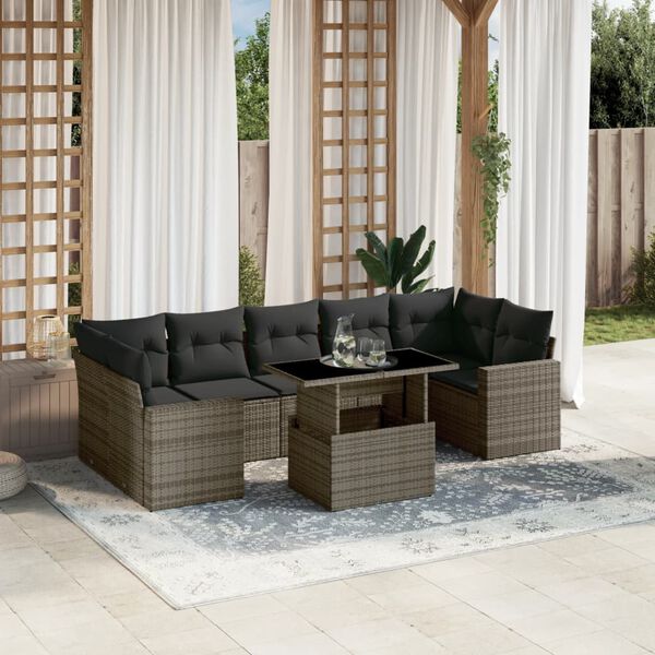 vidaXL Garden Sofa Set Grey PE rattan Large Modular Garden Sofa Set