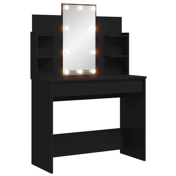 vidaXL Dressing Table Black Engineered wood, glass Standard
