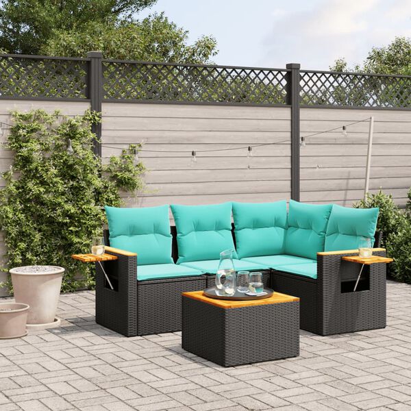 vidaXL 5 Piece Patio Sofa Set with Cushions Black Poly Rattan (US only)