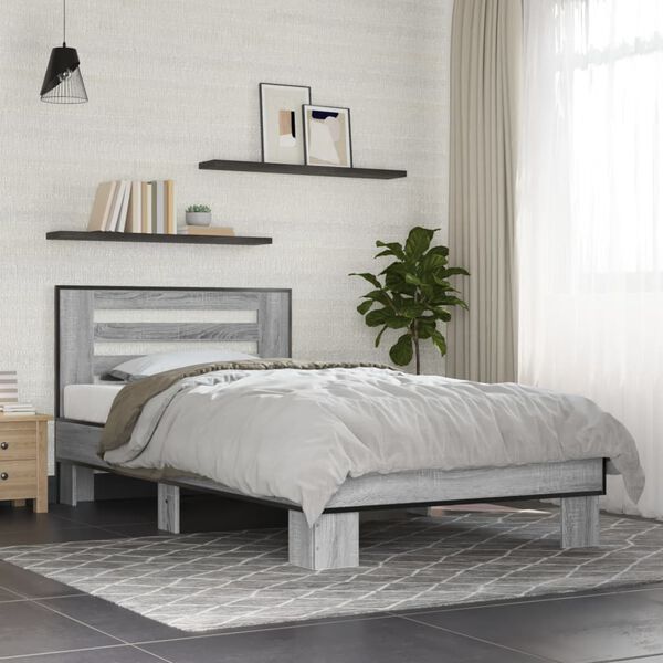 vidaXL Bed Frame Grey Sonoma Engineered Wood, Metal Single Durable