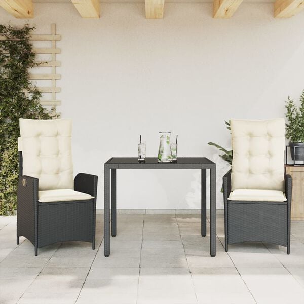 vidaXL Garden Dining Set Black table and chairs with cream white cushions