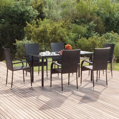 vidaXL 7 Piece Patio Dining Set Black Poly Rattan