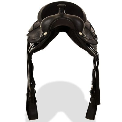 vidaXL Western Saddle, Headstall&Breast Collar Real Leather 16" Black