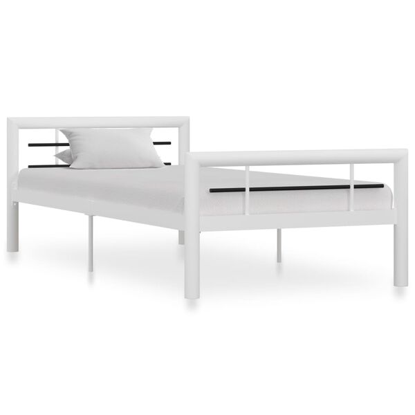 vidaXL Bed Frame White and black Metal Twin Bed Frame Rectangular