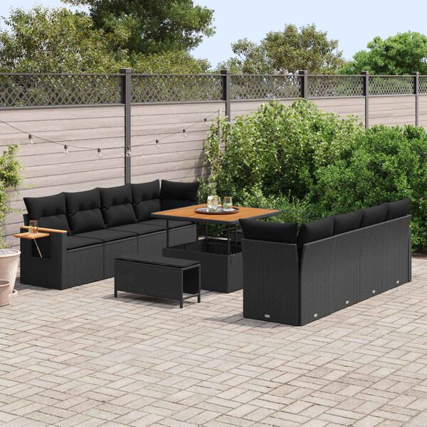 vidaXL Garden Sofa Set with Cushion 11 pcs Black