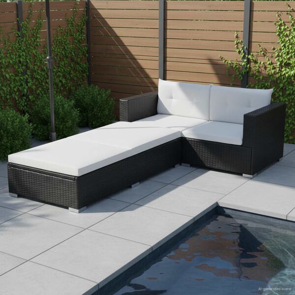 vidaXL Garden Sofa Set Black, Cream White