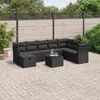 vidaXL Garden Sofa Set Black Poly Rattan, Steel, Tempered Glass Large