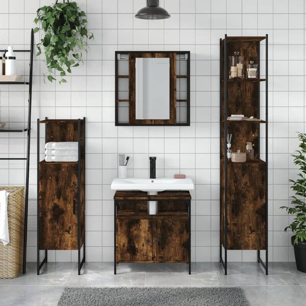 vidaXL Bathroom Cabinet Set Smoked Oak