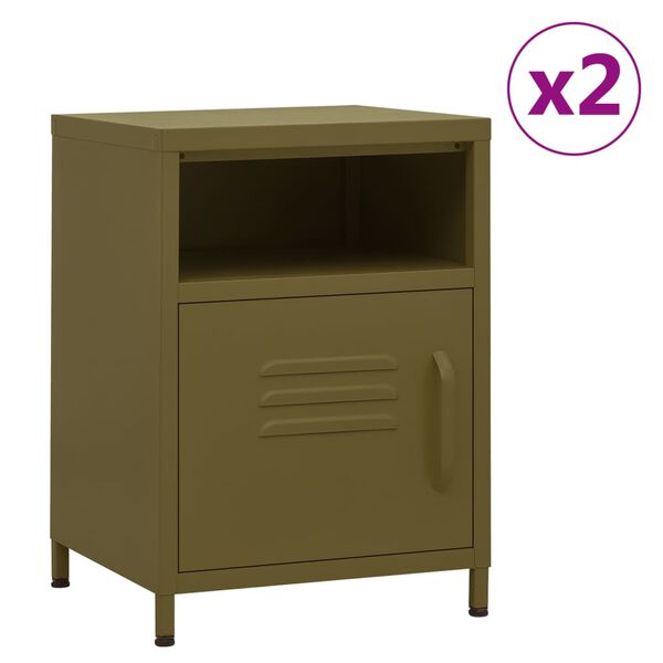 vidaXL Nightstand Set of 2 Olive Green Steel Small Levelers
