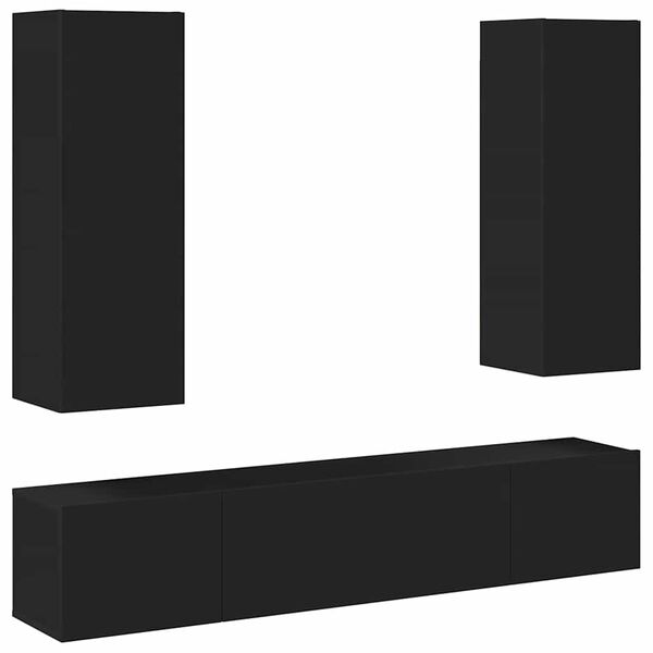 vidaXL TV Cabinet Set of 4 Black Engineered wood Medium TV Cabinet