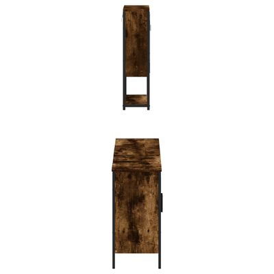 Tall narrow cabinet and a front view of a small cabinet with wood finish