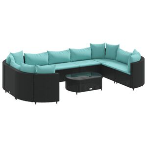 vidaXL Patio Sofa Set Set of 10 Black and Water Blue