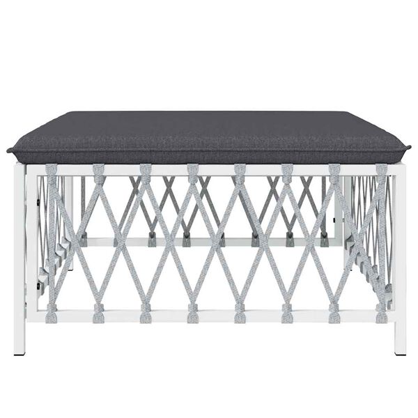 vidaXL Garden Footstool White Woven fabric, powder-coated steel, textilene