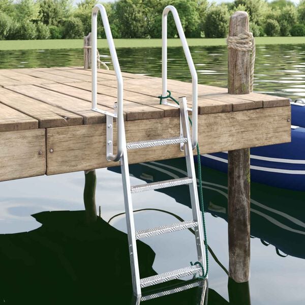 vidaXL 4-Step Dock Ladder Silver 22.83 x 30.31 x 65.35 in Aluminium