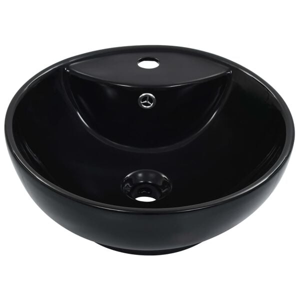 vidaXL Wash Basin with Overflow 18.3x7.1" Ceramic Black
