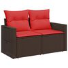 vidaXL Patio Sofa with Cushions 2-Seater Brown Poly Rattan