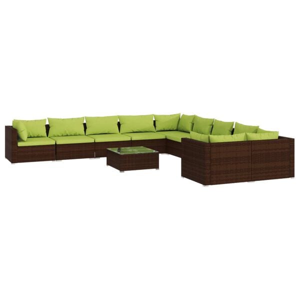 vidaXL Garden Lounge Set Poly rattan: Brown, Cushions: Green