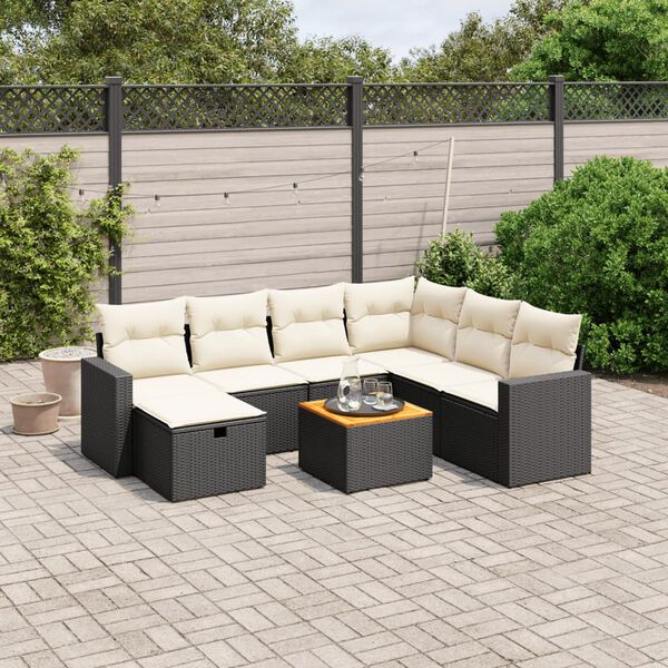 vidaXL Garden Sofa Set Black, Cream White PE Rattan Removable Covers