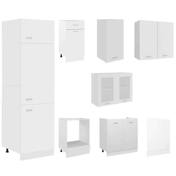 vidaXL Kitchen Cabinet Set White Engineered wood, glass 8-piece set