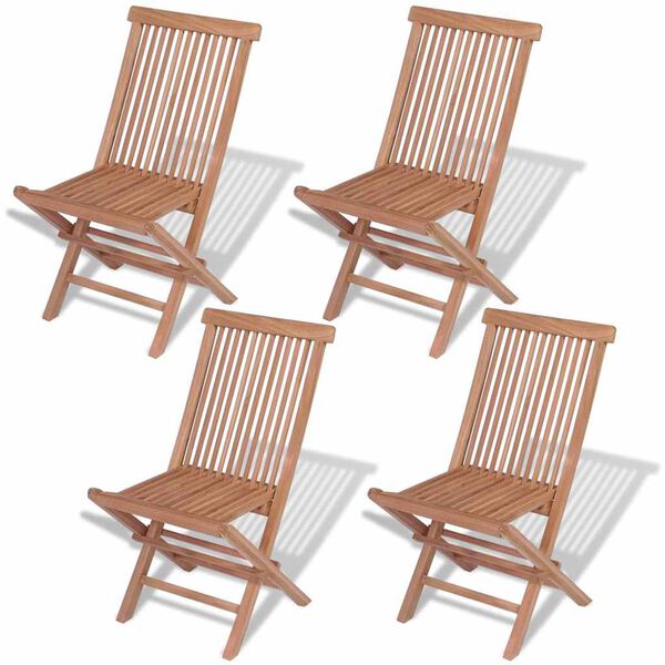 vidaXL Folding Chair Set of 4 Natural Teak Solid Teak Wood Standard