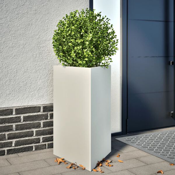 vidaXL Garden Planter White Steel Medium Garden Planter Triangular