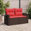vidaXL Patio Sofa with Cushions 2-Seater Brown Poly Rattan