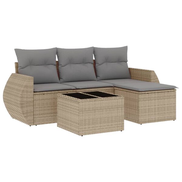 vidaXL Garden Sofa Set Beige PE rattan 5 Piece Set Adjustable Feet