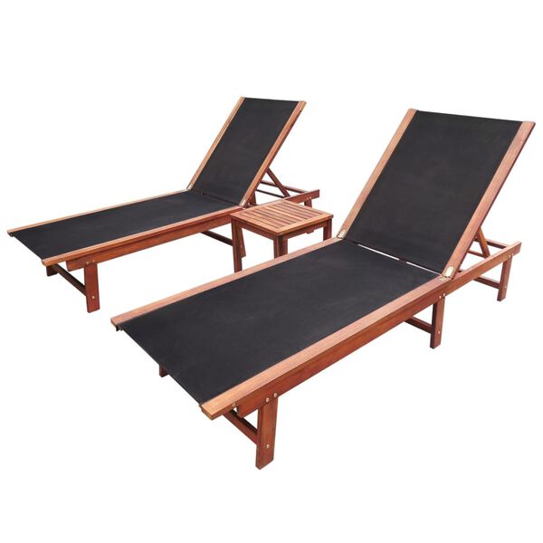 vidaXL Sun Lounger Dark wood, Black Acacia wood and textilene Full
