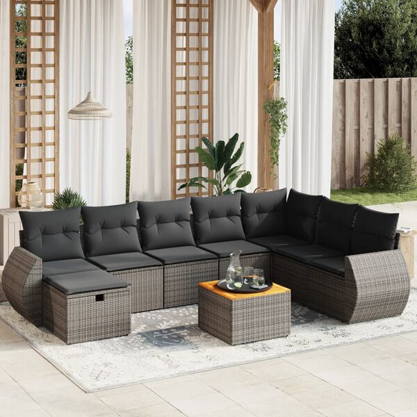 vidaXL Garden Sofa Set Grey PE rattan 9 Piece Modular Garden Sofa Set