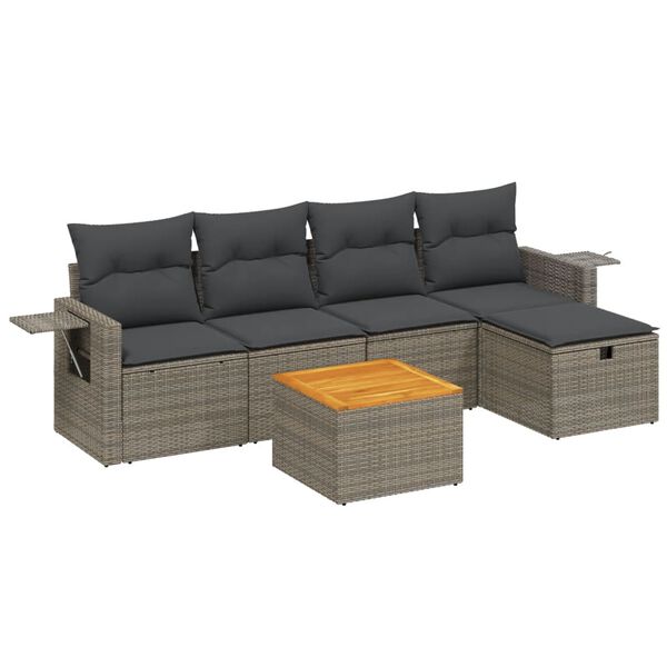vidaXL Garden Sofa Set Grey PE rattan 6 Piece Set Modular