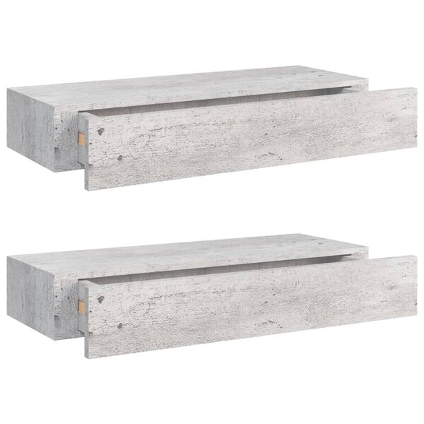 vidaXL Drawer Shelf Set of 2 Concrete Grey MDF 23.6 x 9.3 x 3.9 in