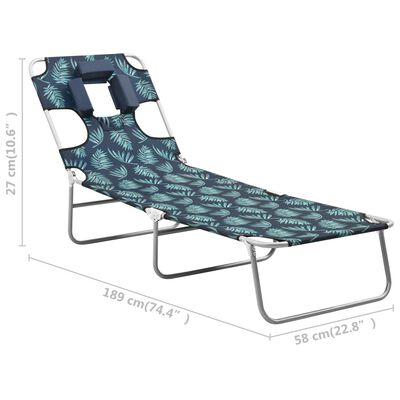 vidaXL Folding Sun Lounger with Head Cushion Steel Leaves Print