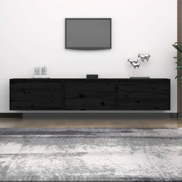 vidaXL 3 Piece TV Cabinet Set Black Solid Wood Pine