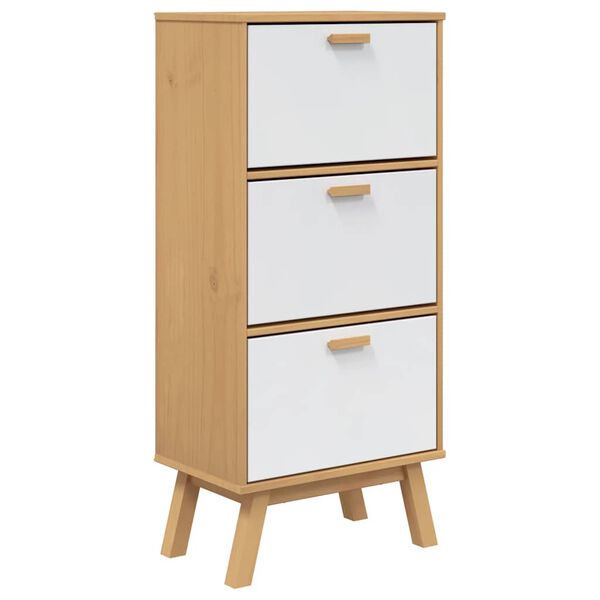 vidaXL Shoe Cabinet White and Brown Solid Pine Wood Medium Shoe Cabinet