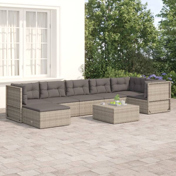 vidaXL Garden Lounge Set Gray PE rattan, powder-coated steel
