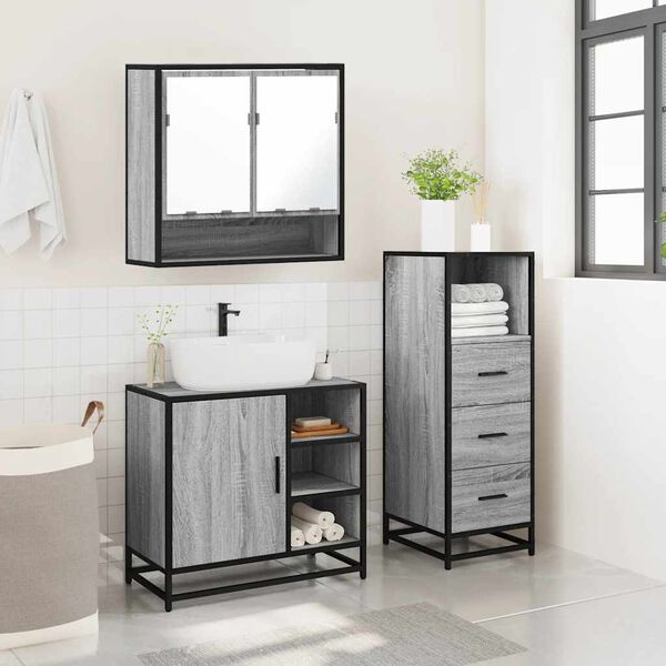 vidaXL Bathroom Furniture Set Grey Sonoma Engineered wood, metal, glass