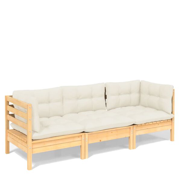 vidaXL 3-seater Garden Sofa Cream Solid pinewood, 100% polyester fabric