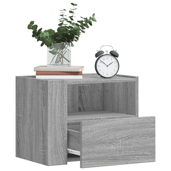 vidaXL Wall-mounted Bedside Cabinet Grey sonoma Engineered wood Small
