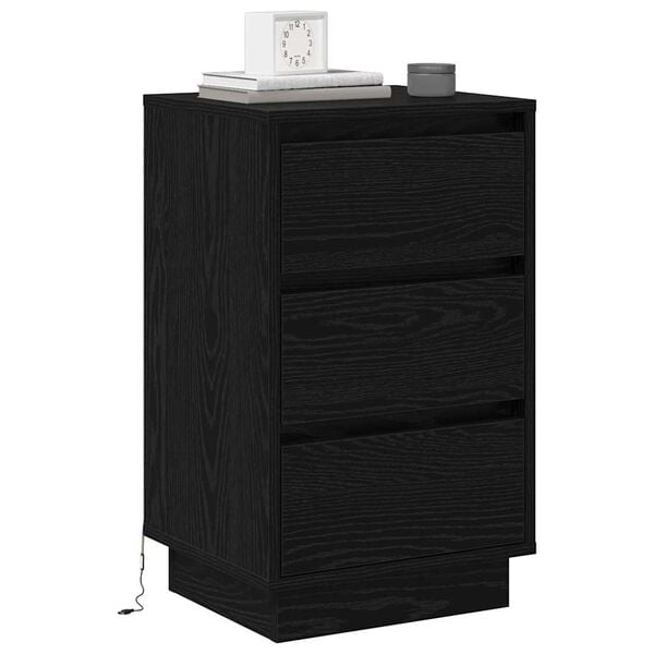 vidaXL Bedside Cabinet with Drawer Black Oak 15.35 x 13.58 x 25.59 in