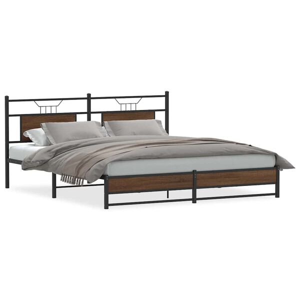 vidaXL Bed Frame Brown Oak Steel Double Stylish Furniture