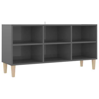 vidaXL TV Stand with Solid Wood Legs High Gloss Gray 40.7"x11.8"x19.7"
